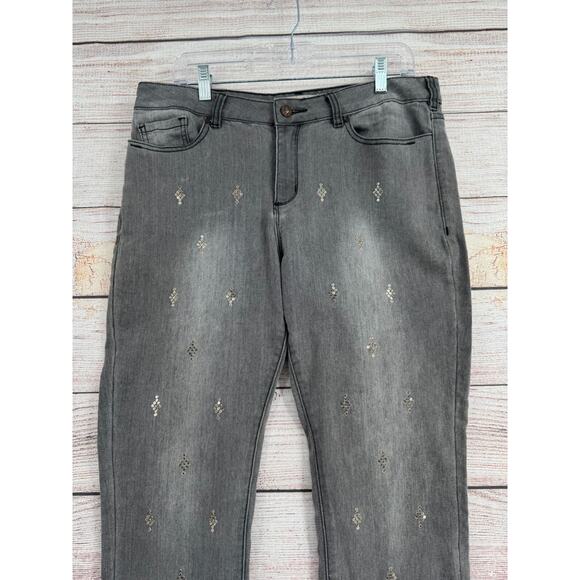 Sundance Sequined Tapered Leg Stretch Jeans Womens Size 32 Gray Light Wash Denim - Picture 3 of 13
